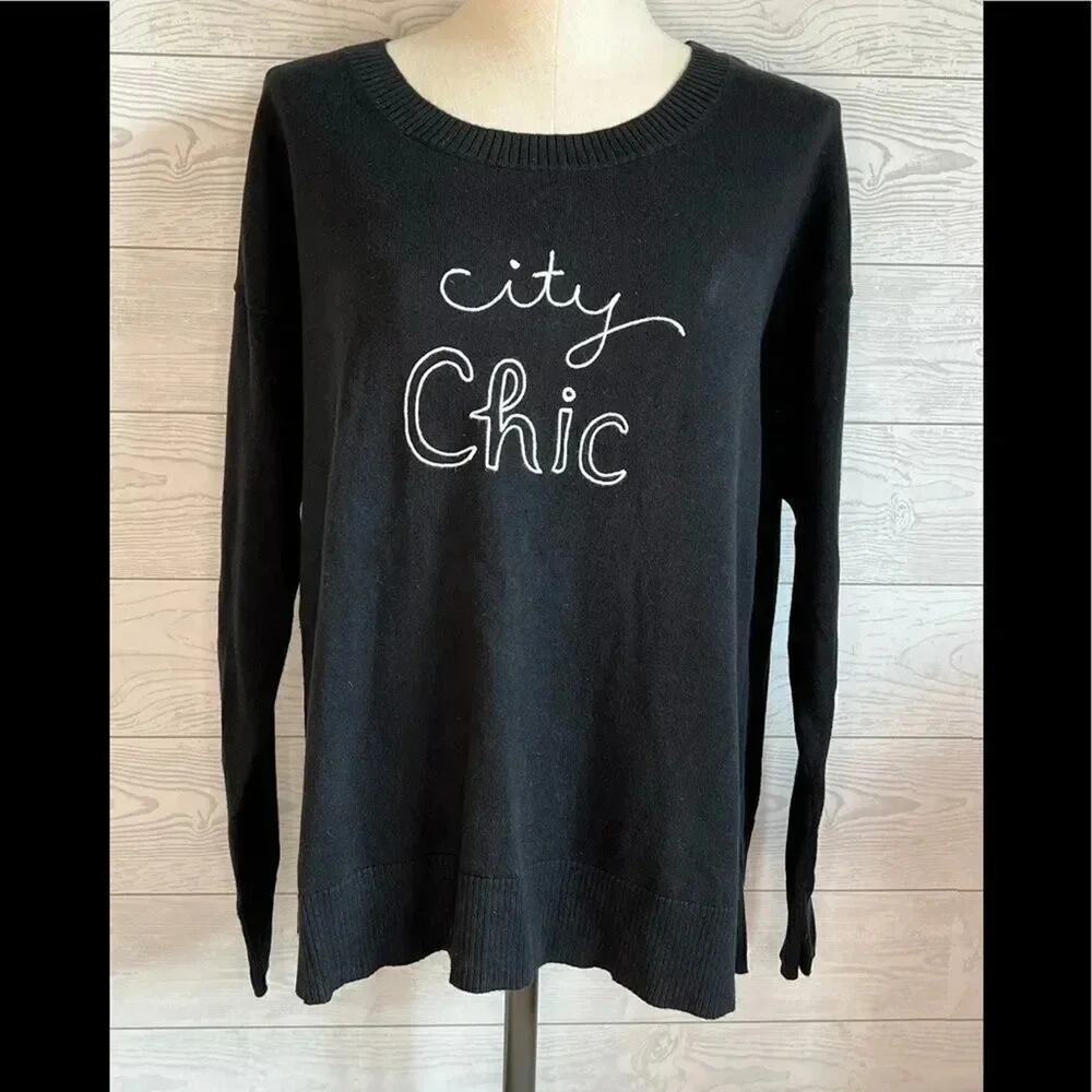 Gap black long sleeve crew neck sweater  “city Chic”  Size XL